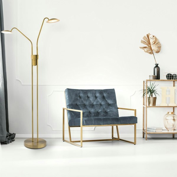 Double Arm Brass Floor Lamp with Dimmer and Colour Control Warm-Cool White Image 7