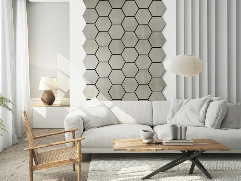 Fuse Acoustic Wooden Hexagon Wall Panel in Grey Oak
