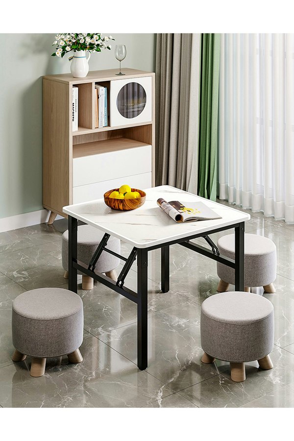 Living and Home Square 60cm Folding Coffee Table with Marble Effect Top