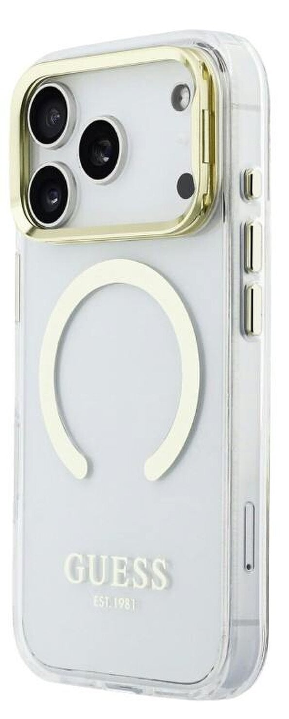 Guess HC IML Gold Outline & Logo Case with MagSafe and Camera Stand for iPhone 17 Pro 6.3" Clear - GUHMP17LHTRMSFD