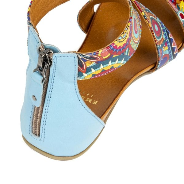 Embassy London Isabella - Blue Signature - Women's covered heel flat criss cross leather sandal