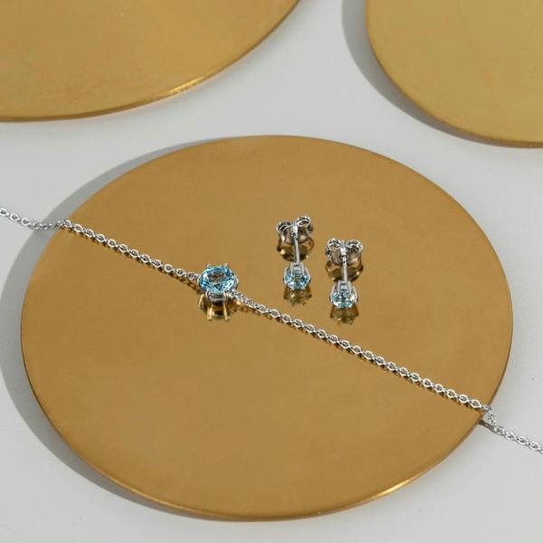 Gemondo Classic Round Blue Topaz Stud Earrings & Bracelet Set in 925 Sterling Silver