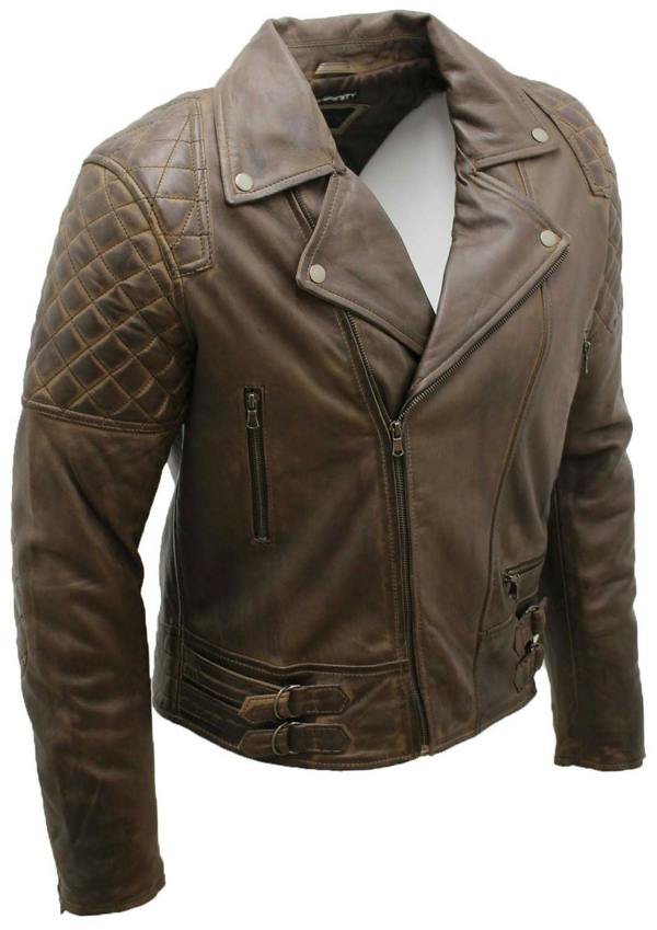 Infinity Leather Mens Quilted Leather Biker Jacket-Bordeaux