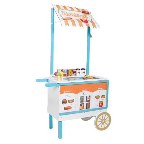 HYGRAD BUILT TO SURVIVE Kids Wooden Food Cart Ice Cream Shop Toy Childrens 3+ Burger Cart Pretend Play Toy With Accessories Large Gift Play Set