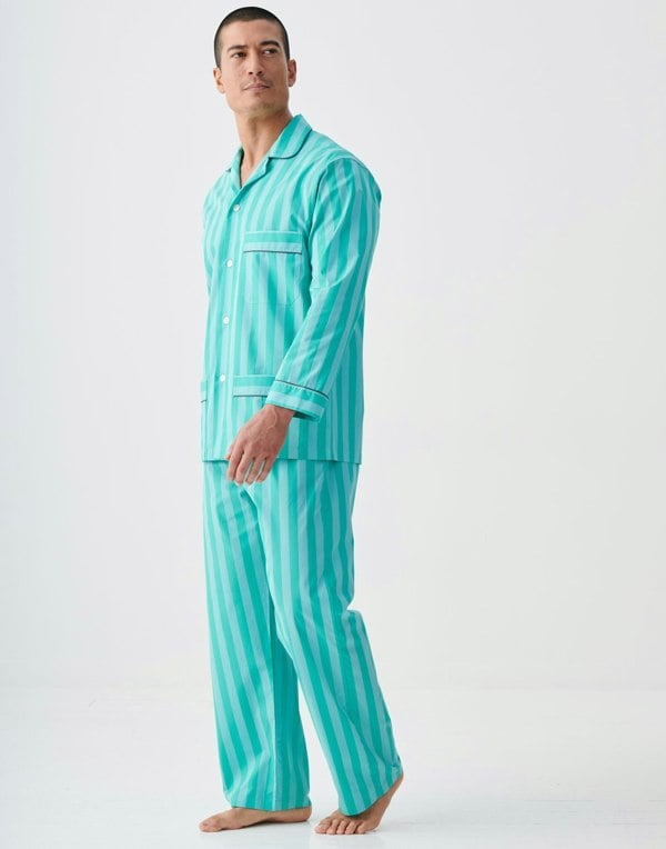 British Boxers Men's Crisp Cotton Pyjama Set – New York Turquoise Stripe