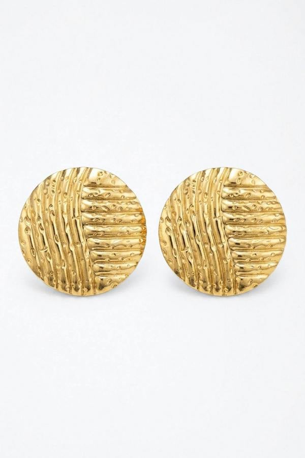 Serla Gold Plated Round Textured Earrings