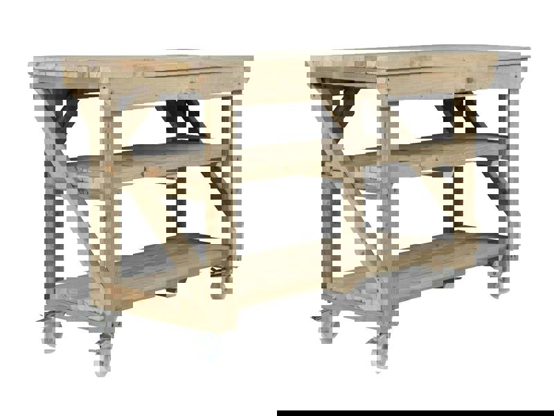 Indoor/Outdoor Pressure-Treated Double Shelf with wheels Workbench, a robust and versatile solution for all your workspace needs. Handcrafted in the UK, this workbench is constructed from high-quality, pressure-treated timber, ensuring durability and resistance to the elements, making it suitable for both indoor and outdoor use.