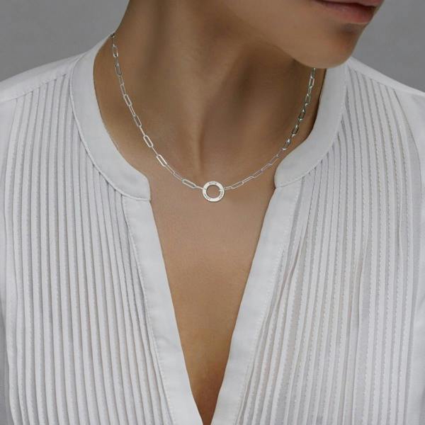 Sterling Silver Paper Clip Link Necklace With Engraved Ring - Love Silver Jewellery