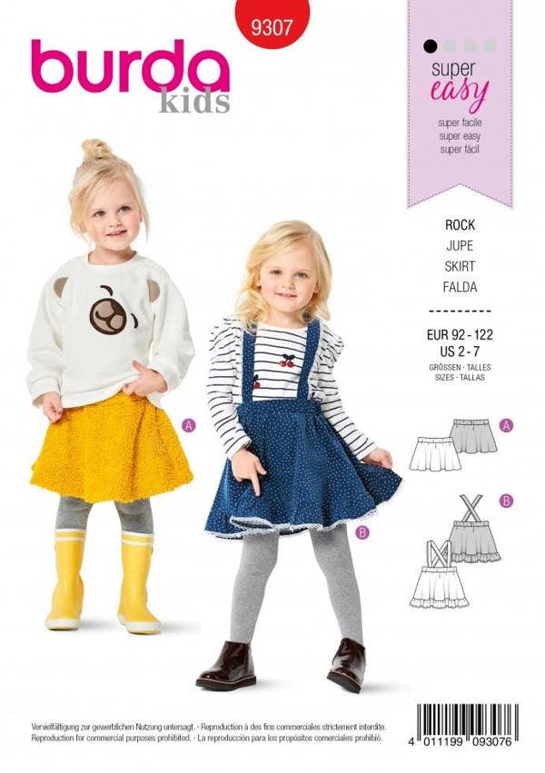 Burda Sewing Pattern 9307 Skirts For Kids, 92 to 122 - Easy