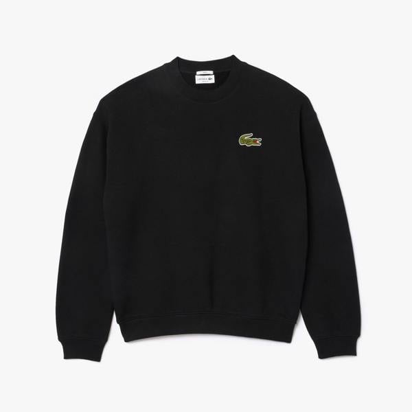 Lacoste Unisex Adult Accent Badge Fleece Loose Fit Sweatshirt - Black - 