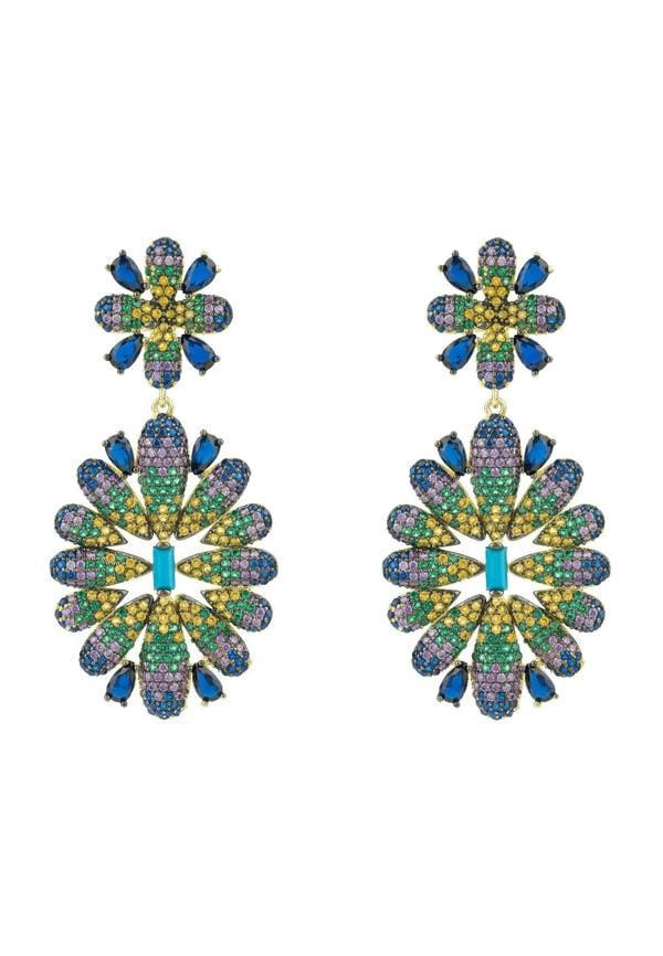 Latelita Babylon Multicoloured Flower Drop Earrings Gold