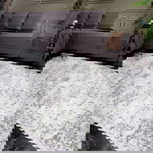 Living Room Rug Medallion Design in Grey