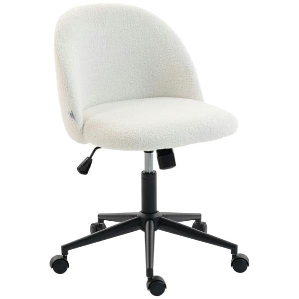 Cream white teddy fleece office chair with swivel base and caster wheels