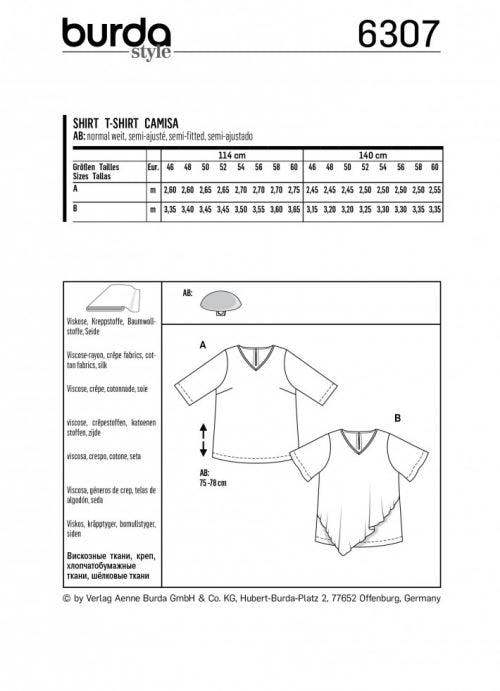 Burda Sewing Pattern 6307 Tops For Women, 20 to 34 - Easy