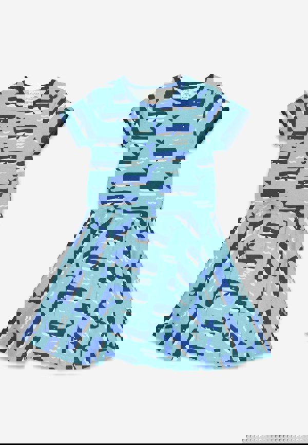 Organic Whale Waves Print Short Sleeved Skater Dress - Toby Tiger