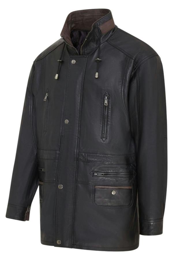 Infinity Leather Mens Soft Italian Leather Parka Coat-Winnipeg