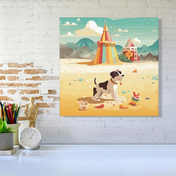 Warren Reed Doggy On A Beach Holiday Canvas