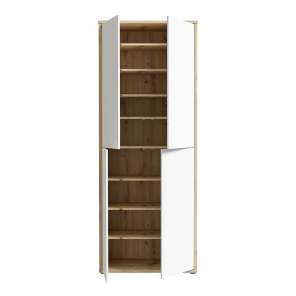 Furniture To Go Alice Springs Shoe Cabinet with 4 Doors Push-to-Open in Artisan Oak and Light Grey Doors