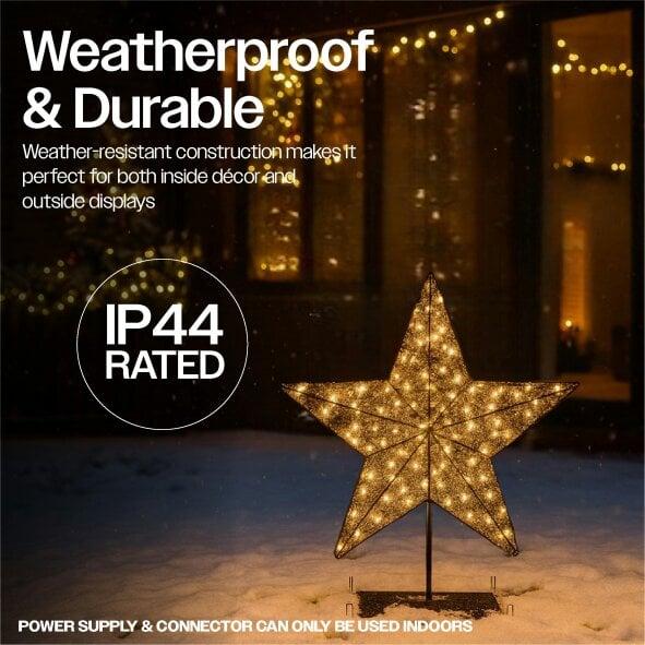Scotts of Stow Xmas Haus Black Metal LED Christmas Star with Stand, 100 Warm White LEDs, 5m Cable