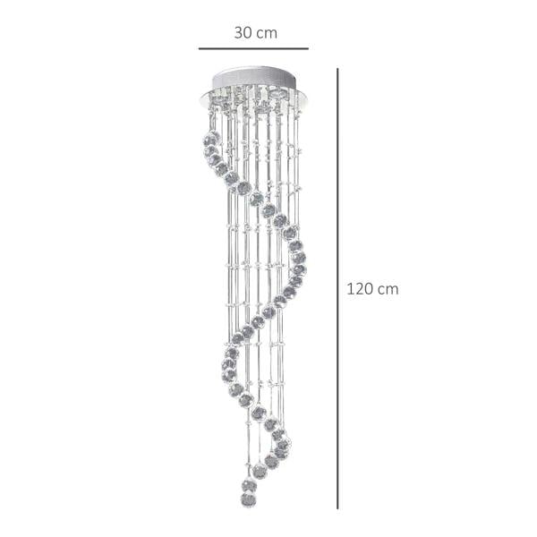 Chrome crystal chandelier ceiling pendant with glass bead drops, 120 cm length