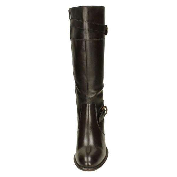 Ladies Damen Stiefel Buckle Detailed Heeled Knee High Boots 2080