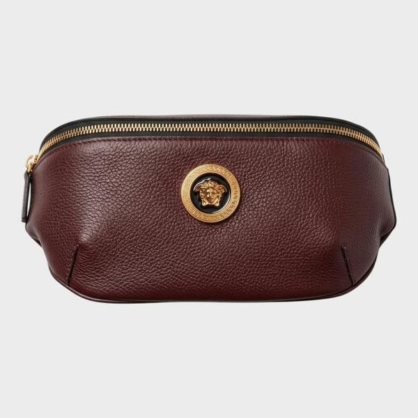 Versace Medusa Head Grainy Calf Leather Belt Bag Burgundy Black