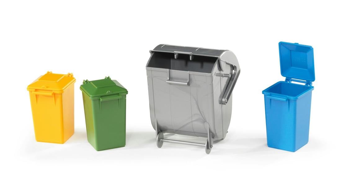Bruder Accessories Garbage Can Set (3 Small, 1 Large) Municipal & Yard Play Accessory Set
