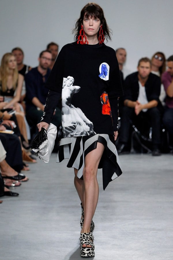 Proenza Schouler black long sleeve top with zebra print sleeves
