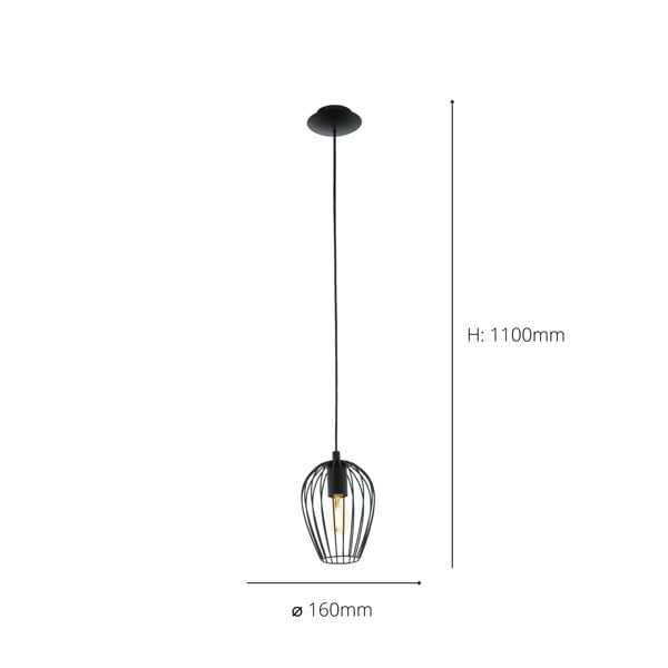 EGLO Newtown 1-Light Vintage Caged Hanging Pendant Light In Black