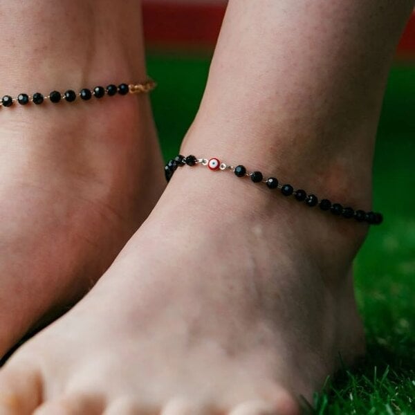 The Colourful Aura Black Beads Evil Eye Adjustable Turkish Protection Indian Nazaria Payal Anklet
