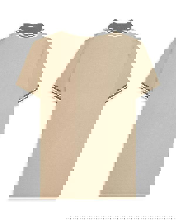 Lambretta Contrast Tipped Mens Mod Ska Casual Polo, beige polo shirt with grey and white contrast tipping on the collar and sleeves.