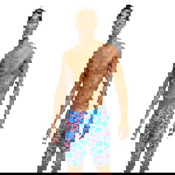 Funky Trunks Bundjalung blue swim training jammers in blue and pink geometric pattern