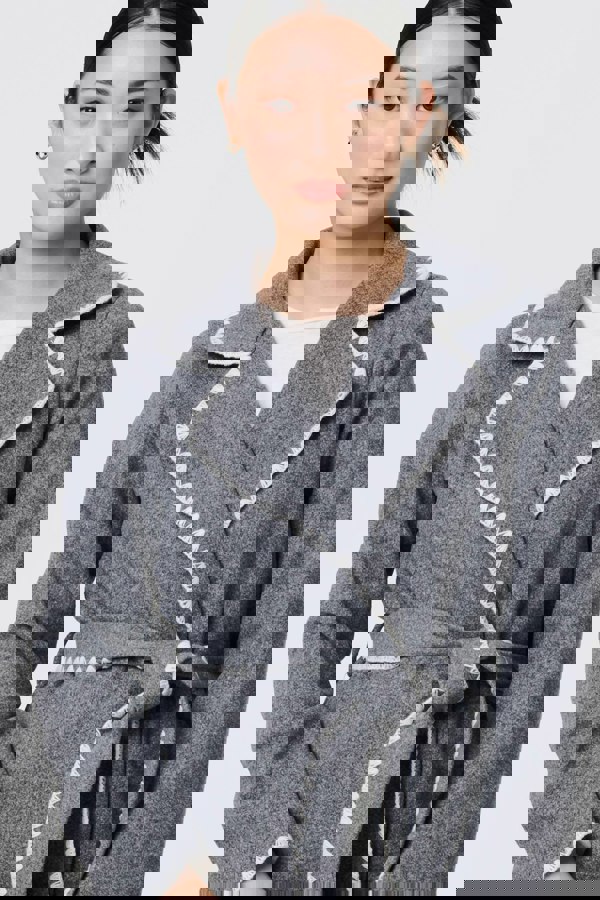 Grey | Blanket Stitch Coat with Belt