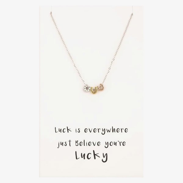 T. H. Baker Sentiments Luck is Everywhere Multi-Tone Horseshoe Charm Necklace 18797
