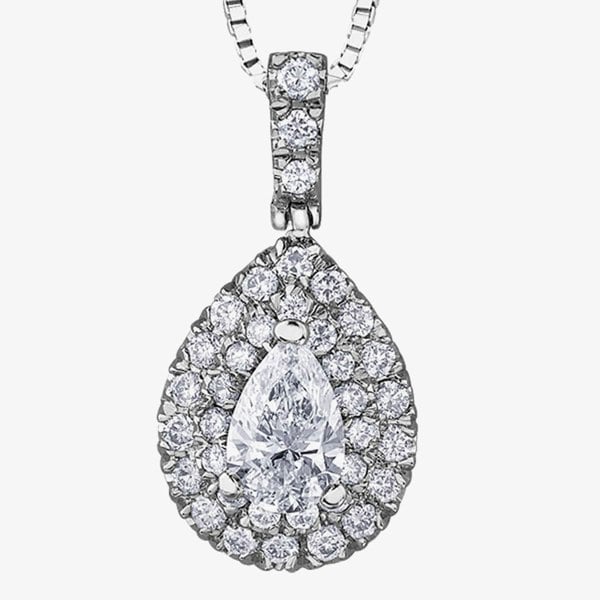 T. H. Baker 18ct White Gold 0.53ct Pear-cut Diamond Halo Cluster Pendant P3787W/53-18