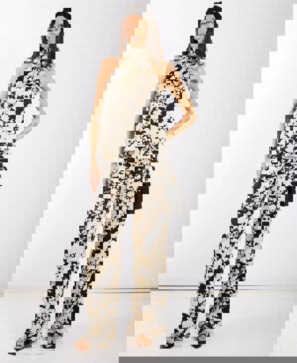 Needs No Label Black and Ivory Printed Halter Neck Top