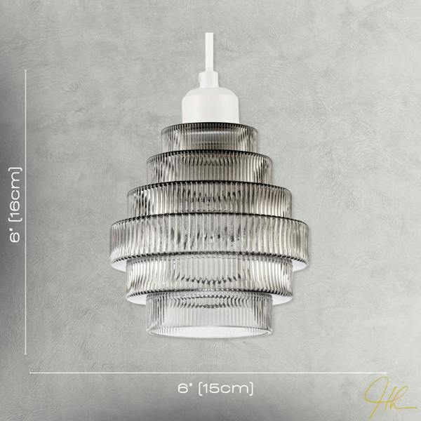 Tiered Stepped Design Smoked Ribbed Glass Pendant Ceiling Light Shade Image 7