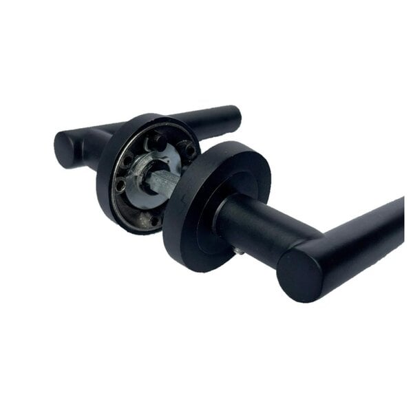 EDH Door Hardware Matt Black T Bar Door Handles on Round Rose – Straight Lever Handle 6 Pairs