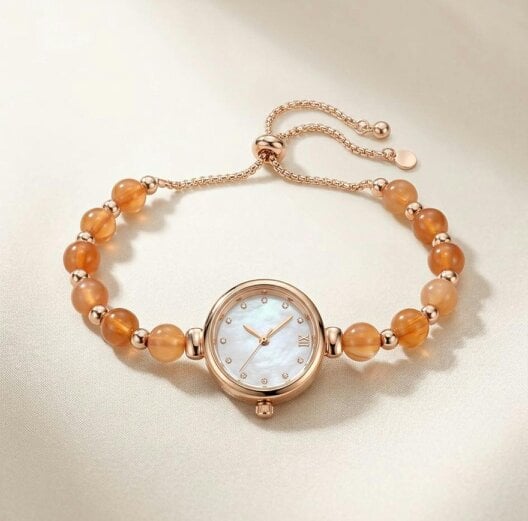 The Colourful Aura Elegant Rose Gold Beaded Dial Bracelet Watch