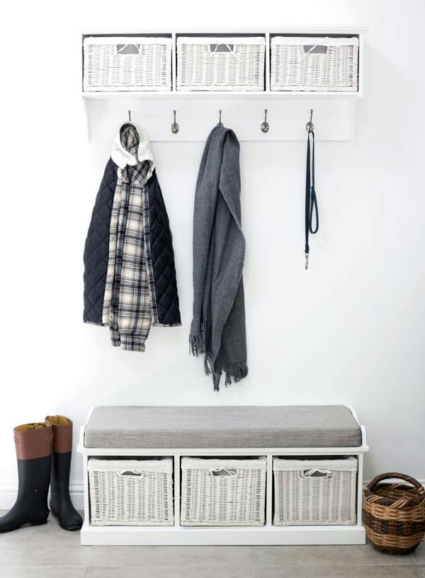 Statement Furniture Tetbury Large Hanging Shelf with White Wicker Storage Baskets