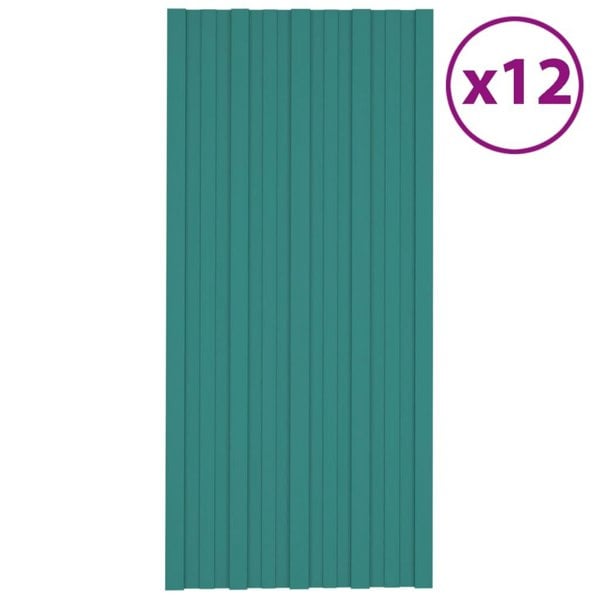Berkfield Roof Panels 12 pcs Galvanised Steel Green 100x45 cm