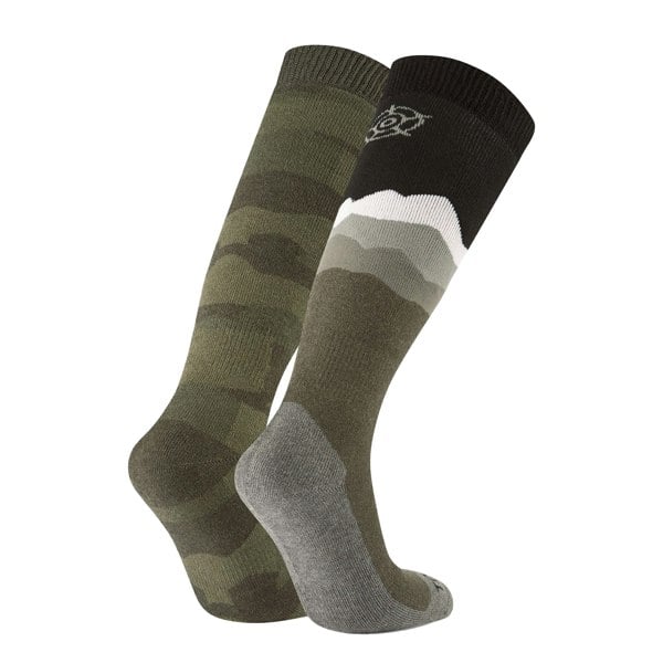 TOG24 Mens Aleko Logo Ski Socks (Pack of 2) - Khaki/Black