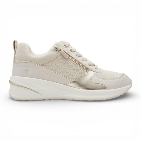 Tamaris Women’s White Gold Platform Trainers Sneaker Zip Lace-Up Running Shoes