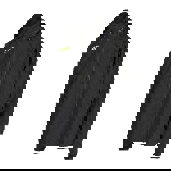 Apache Ottowa Mens Jacket Lightweight Work Jacket Coat, black weather-resistant jacket with a hood and multiple zippered pockets.