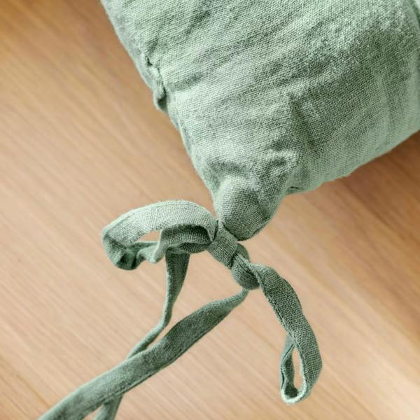 Close-up of the secure linen ties on the Rosemary seat pad.