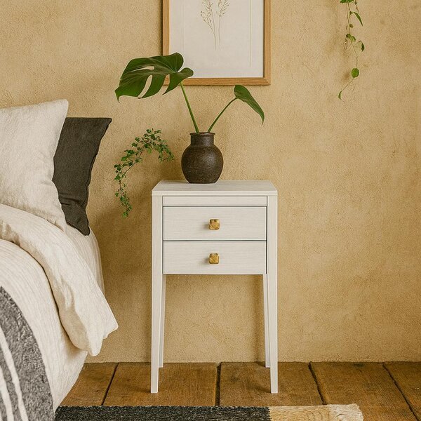Wyld Haus Bilbo White Wood Grain Two Drawer Bedside Table