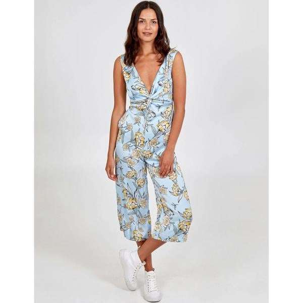 Blue Vanilla Knot Front V-Neck Culotte Jumpsuit