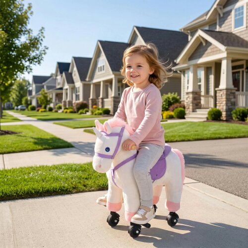 AIYAPLAY Rocking Horse, Plush Ride On Horse with Hoof Neighing - White