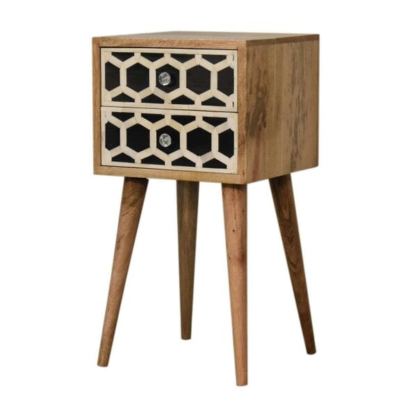 Wyld Haus Valeggio Mini Mango Wood and Bone Inlay Bedside Table 2 Drawer