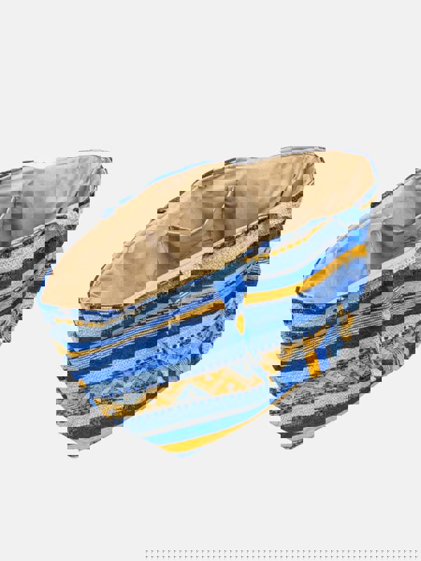 Berber Leather The Nador Large Expandable Fabric Tote in Blue and Yellow